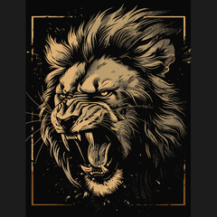 Lion head. Hand drawn vector illustration on a black background