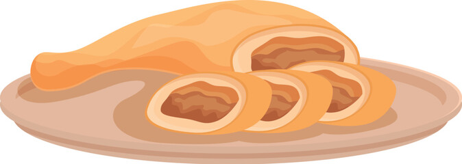 Vector illustration of a delicious strudel pastry with filling, served on a plate