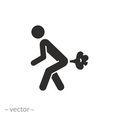 bloating and bad smell icon, farting man, gastroenterology problem,  skunk person, flat symbol on white background - vector illustration