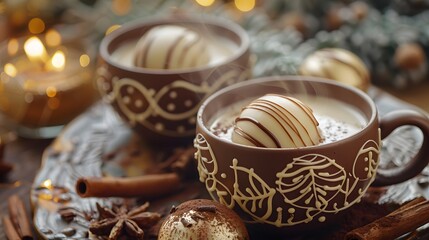 chocolate cocoa bomb in hot cup of milk
