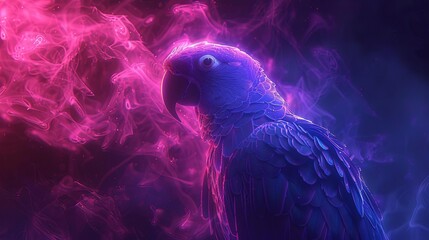 A Neon Purple glow Hyacinth Macaw silhouette in a nightscape, bold outline, energycharged luminous pointillism, wireframe, tenebrism mastery style, UHD 8k, Unreal Engine 5
