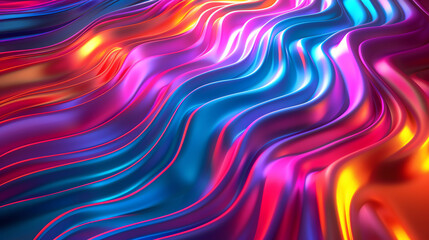 Obraz premium Horizontal neon stripes creating a ripple effect, psychedelic, multicolored, digital illustration, vivid hues