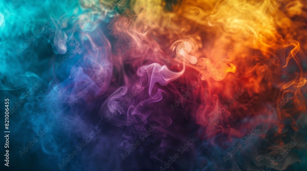 Poster Abstract image of colorful cigarette smoke creating a mystical atmosphere.