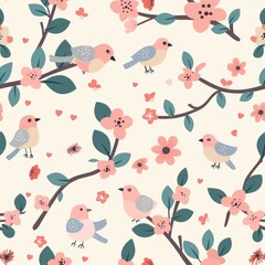 Colorful Abstract Birds and Floral Patterns Background Illustration