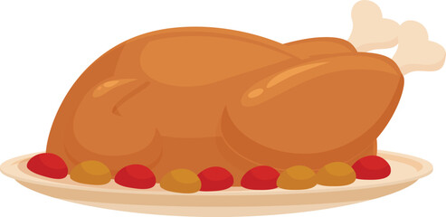 Vector illustration of a roasted chicken with colorful vegetables, perfect for foodthemed design