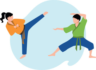 The girl is practicing karate.