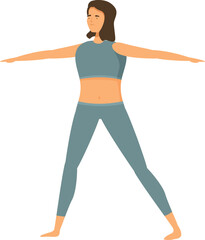 Illustration of a serene young woman performing the warrior pose in yoga