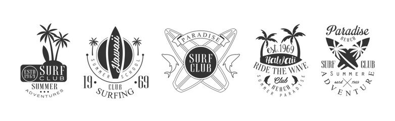 Hawaiian Beach Summer Adventure Logo Monochrome Design Vector Set