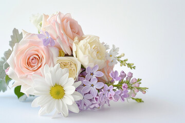 Obraz na płótnie Canvas Small bouquet with pastel flowers on white background