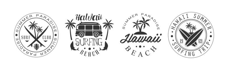 Hawaiian Beach Summer Adventure Logo Monochrome Design Vector Set