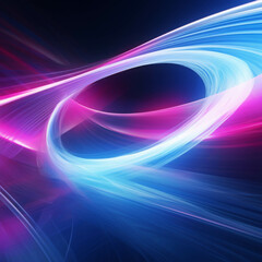 Obraz premium Abstract neon light swirl with vibrant pink and blue colors on a dark background, creating a dynamic energy and futuristic look.