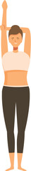 Flat design illustration of a woman practicing a side stretch yoga pose
