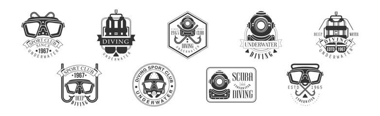 Scuba Underwater Diving Club Logo Design Vector Set