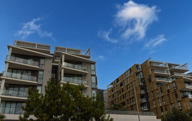Fototapeta premium Residential and commercial Apartment building in inner Sydney suburb of Wentworth Point NSW Australia