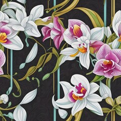 Orchid Flower Floral Pattern Design on Fabric