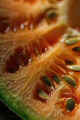 Vibrant Melon Slice with Fresh Dew Drops Close-up
