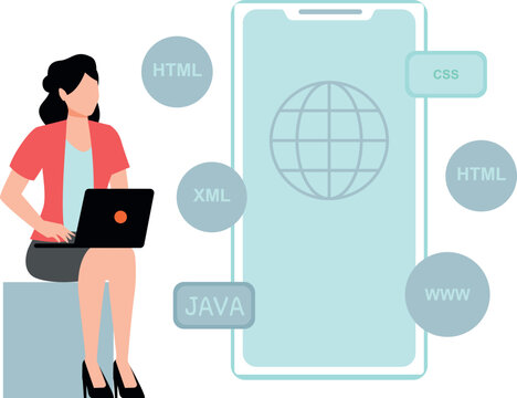 Girl coding on laptop.