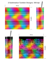 2 rainbow Oil Drum patterns. Clean and Dirty style.. Seamless sublimation template for 20 oz skinny tumbler. Sublimation illustration. Seamless from edge to edge. Full tumbler wrap.