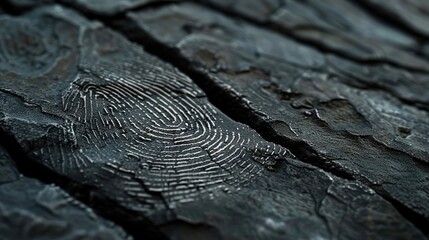 Simplistic, white fingerprint lines on a dark, slate rock texture - Powered by Adobe