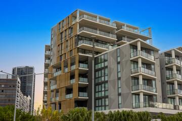Residential and commercial Apartment building in inner Sydney suburb of Wentworth Point NSW Australia © Elias Bitar
