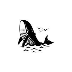 vector whale jumping on sea water