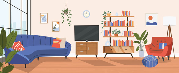 Living room interior. Vector flat  cartoon illustration