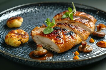 Elegantly Plated Chicken and Roasted Vegetable Dish