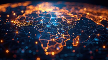 Fototapeta na wymiar digital world globe centered on africa concept of global network and connectivity on earth data transfer and cyber technology information exchange.illustration stock image