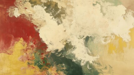 Abstract Expressionism: Muted Red, Yellow, Green, and Cream Artwork