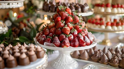 luxurious spread of chocolate-dipped strawberries at a dessert table