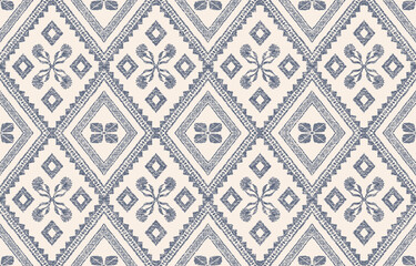 Floral seamless embroidery on white background.Ikat ethnic oriental pattern traditional. Ethnic pattern style. Design for ikat, blanket, fabric, clothing, carpet, textile, ethnic, batik, embroidery.	