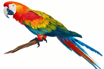 Obraz premium Colorful Parrot Vector Illustration: Full Body Bird Perched on Branch with White Background