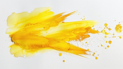 Vivid Yellow Watercolor Stroke on White Background