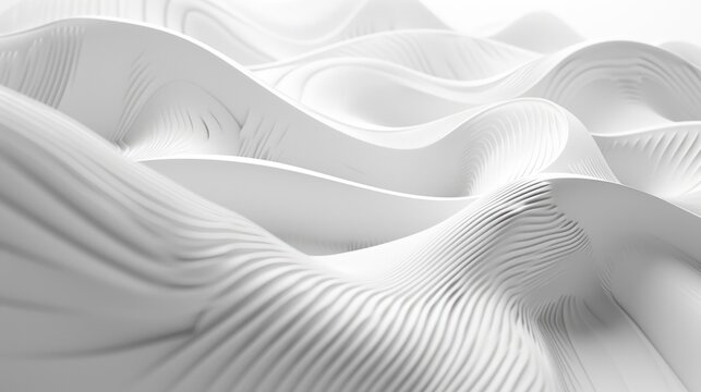 Abstract white digital 3D wave structure on clean background.
