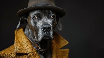 a charismatic great dane dog posing as a boss proud and confident dressed like a masculine and tough human gangster a strong and powerful leader.illustration stock image