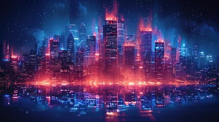 Fototapeta premium A reverse silhouette of a laptop with a city skyline emerging from the screen