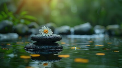 zen stones bamboo flower and water in a peaceful zen garden relaxation time wellness and harmony massage spa and bodycare concept.stock image