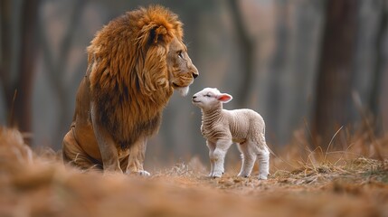 lion and lamb standing together spiritual metaphor of a symbolic couple association of the opposite...