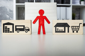 Supplier Relationship Management concept. Cubes and figurine on the office table.