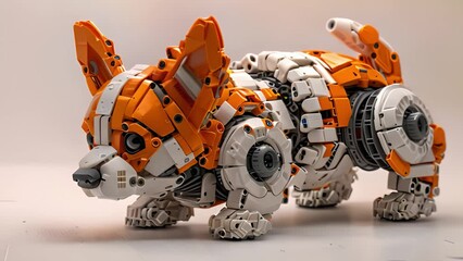 This toy dog constructed entirely from colorful Lego bricks. A corgi dog - Powered by Adobe
