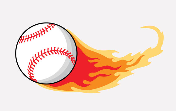Hand drawn of baseball with flame design elements , vector illustration