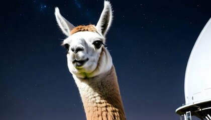 Obraz premium A Llama At A Space Observatory Looking At Stars Upscaled 3