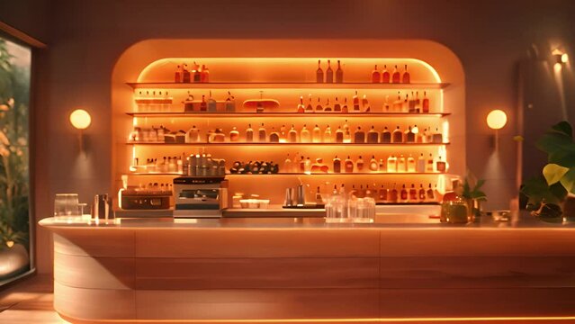 This bar room filled with various lights creating a vibrant atmosphere.