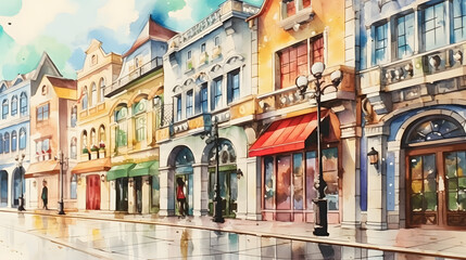 Fototapeta premium Shopping Districts Watercolor