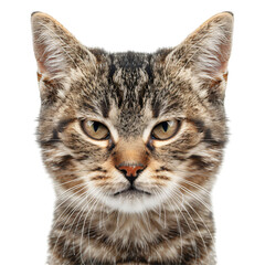 Obraz premium Close up of a cat looking angry with furrowed brow die cut PNG style isolated on white and transparent background