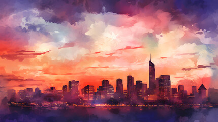 Fototapeta premium Urban Skyline Watercolor