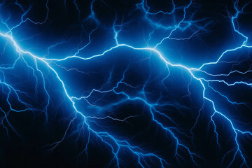 Fototapeta premium Vibrant image of blue lightning bolts illuminating the dark night sky, showcasing nature's raw energy and power.