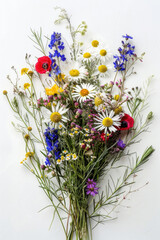 Small bouquet with wildflowers on white background
