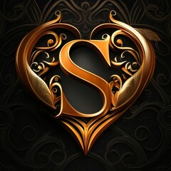 Gold letter S in the shape of a heart on a black background.