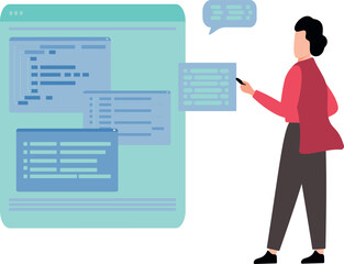 The girl is programming.